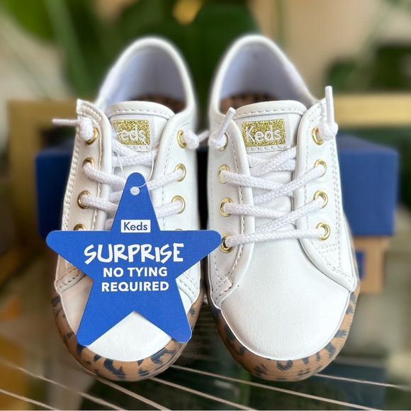 NWT Keds Special Edition Girls White, Gold & Leopard Sneakers w/ Velcro Size 6.5 - Picture 7 of 16
